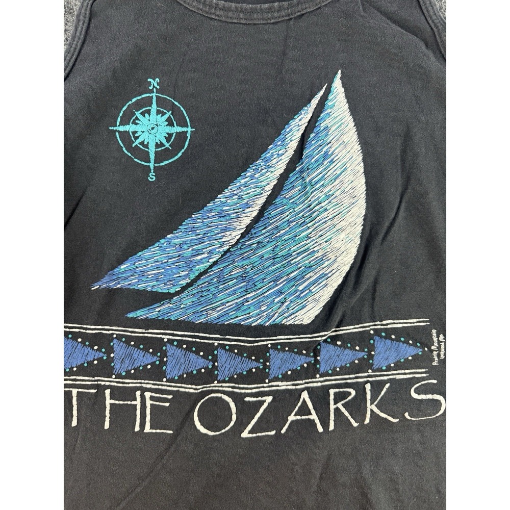 VTG The Ozarks Tank Top USA Single Stitch Sailboat Graphic Black L - Picture 2 of 5